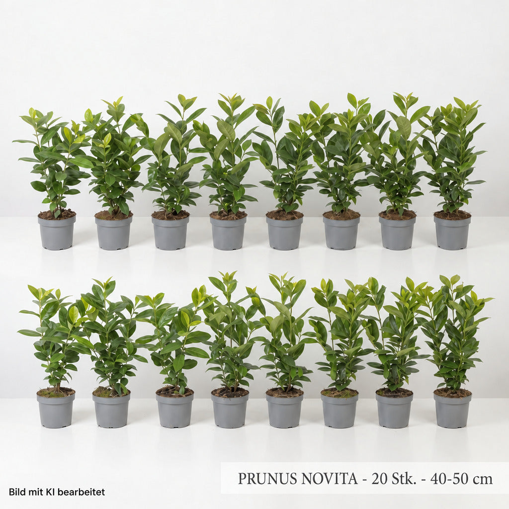 20x Kirschlorbeer Novita 40-50 cm – Immergrüne, Winterharte Heckenpflanzen | Prunus laurocerasus Novita