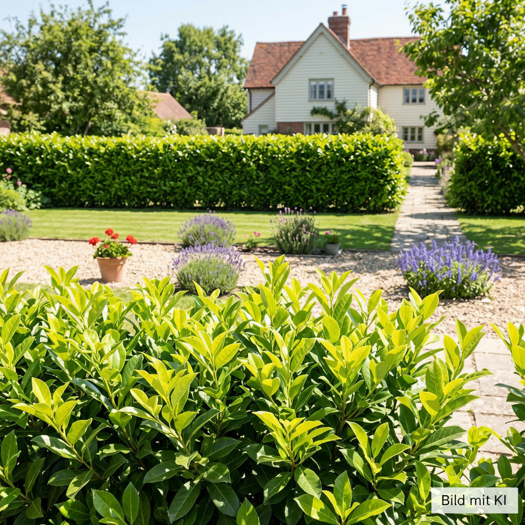20 großblättrige Kirschlorbeer 60-70 cm – Immergrüne Heckenpflanzen - Prunus laurocerasus Rotundifolia