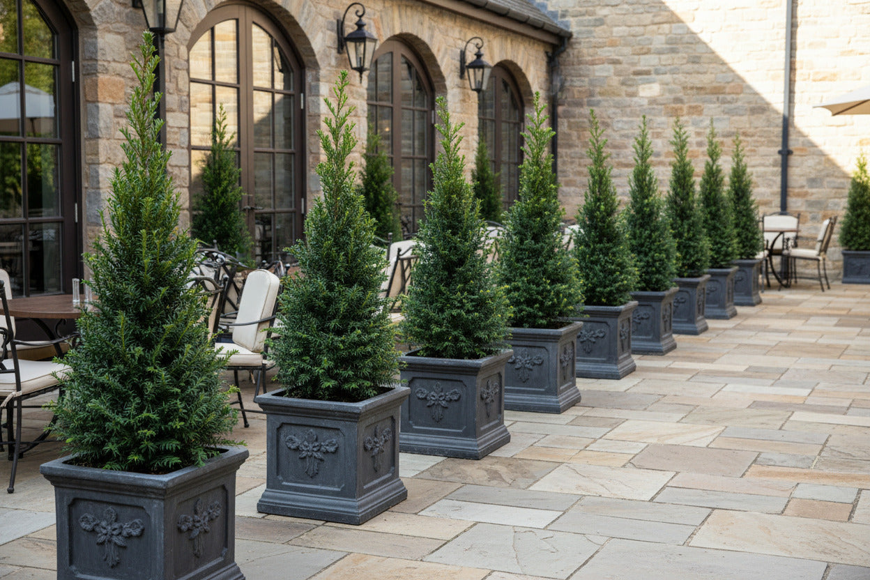 2x Taxus baccata Kegel – 80–90 cm inkl. Topf – winterharte Eibe – immergrüne Kegelform für Garten & Eingang